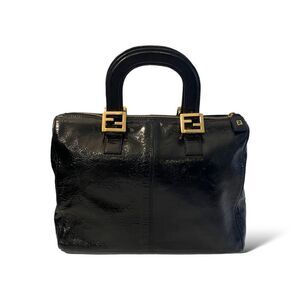 FENDI Vintage STUNNING Black Leather Small Twin Tote with Gold Hardware
